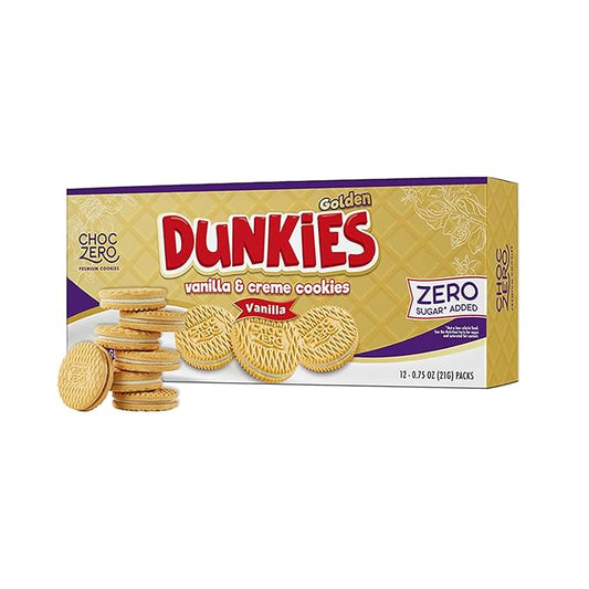 ChocZero Gluten-Free Vanilla Sandwich Cookies with Creme - Low Sugar, Keto Friendly Dunkies (1 Box, 9oz)