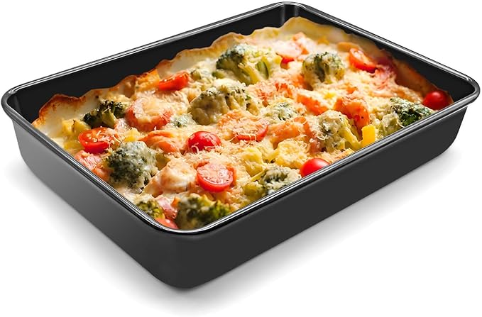 Lasagne Pan, 13 x 9 x 2.5 Inch Enamel Rectangular Cake Pan, Cake Brownie Lasagna Deep Baking Pan, Easy Release & Clean, for Baking Roasting Serving, Large Black