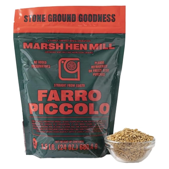 Marsh Hen Mill Farro Piccolo Semi Pearled Ancient Grains | Fast Cooking Farro Grain Organic | Ideal for Healthy Cooking or as a Nutrient-Rich Side | Certified Organic Einkorn Wheat - 24 Oz