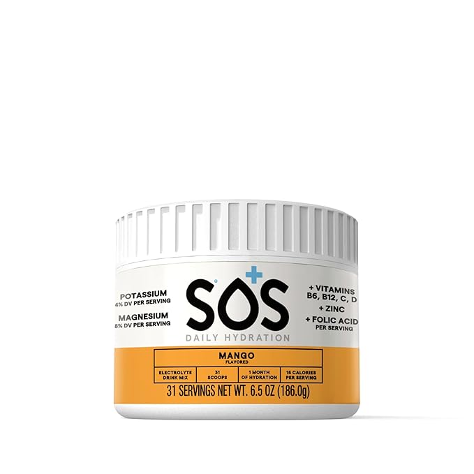 SOS Hydration Electrolyte Drink Mix (31 Servings) ??Low Sugar, 15 Calorie, Keto-Friendly & Rapid Rehydration (31 Servings, Mango)