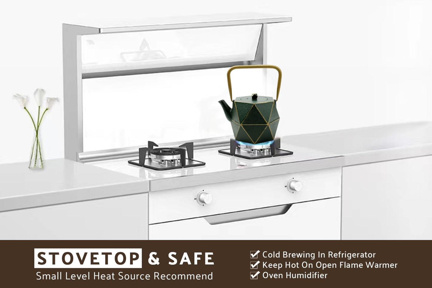 Toptier Cast Iron Teapot, Stovetop Safe Japanese Cast Iron Tea Kettle, Diamond Design Tea Pot with