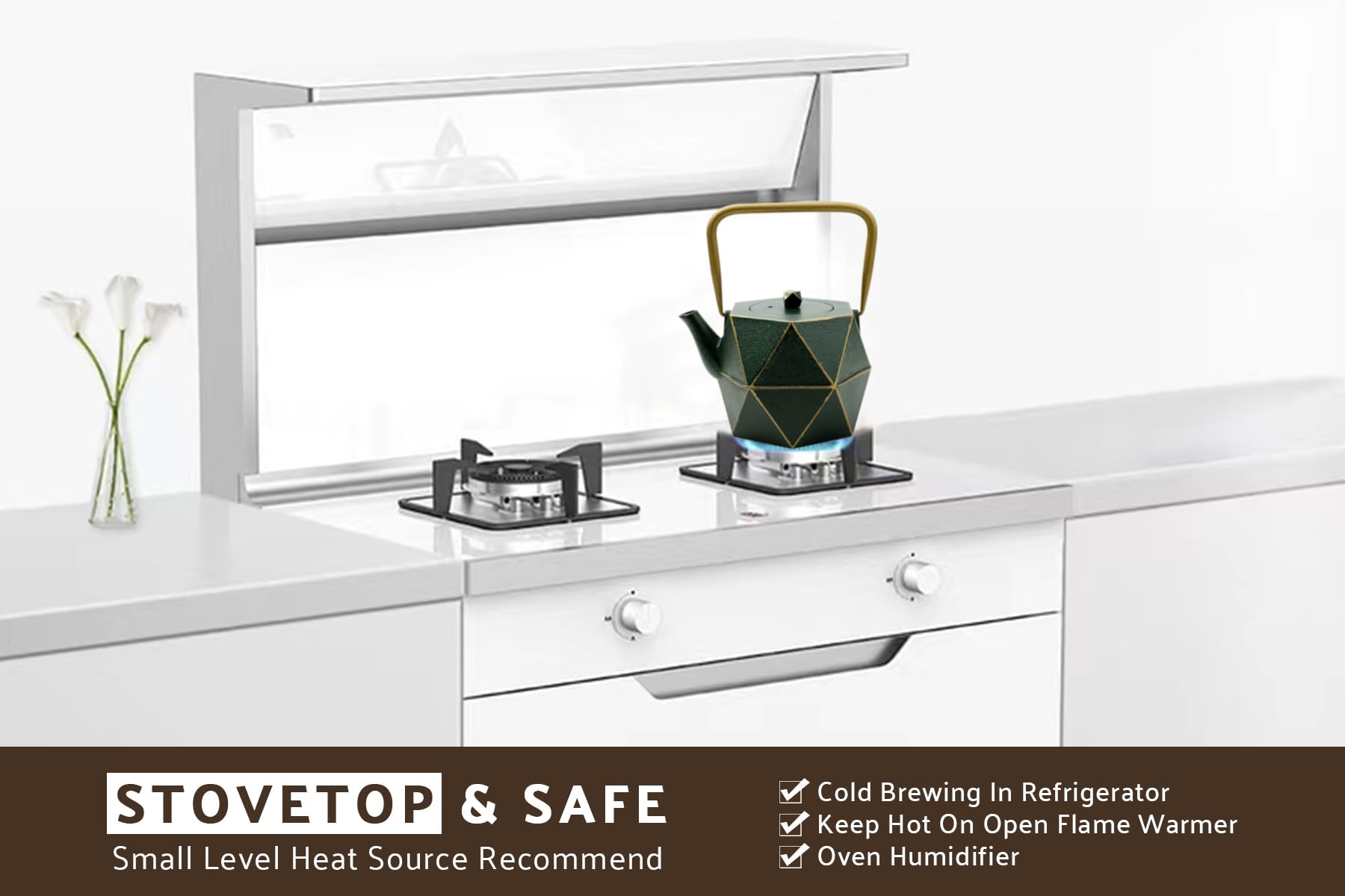 Toptier Cast Iron Teapot, Stovetop Safe Japanese Cast Iron Tea Kettle, Diamond Design Tea Pot with
