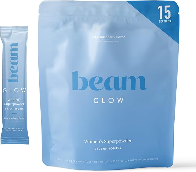Beam Glow, Hormone Balance for Women, Thyroid Support for Women, Natural Hormone Support Powder with Selenium and Bromelain, PMS Relief, Energy, Hair Skin & Nails, Vegan, No Sugar, 15 Servings