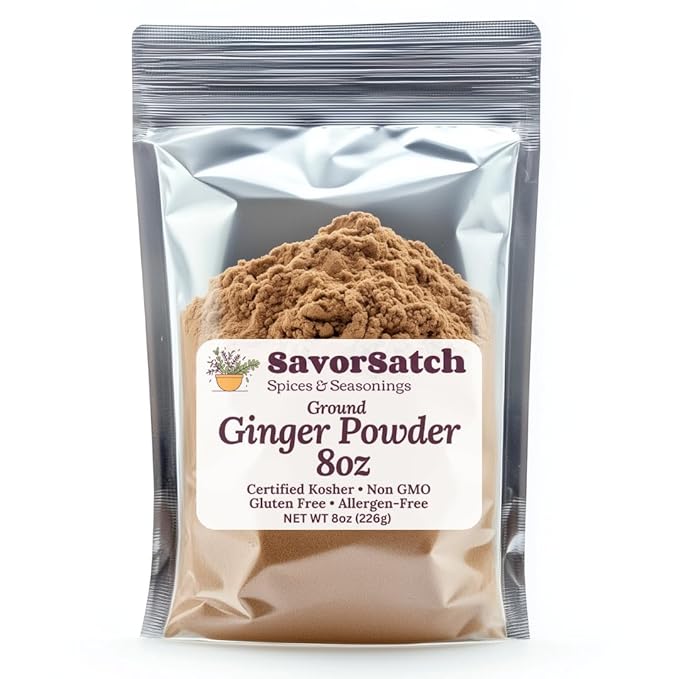 SavorSatch Ground Ginger Powder ??8oz Resealable Pouch | Kosher Certified, Non-GMO | Bold Flavor, Fine Texture | Indian Ginger Root | Ideal for Baking, Cooking, Smoothies, and Spice Blends