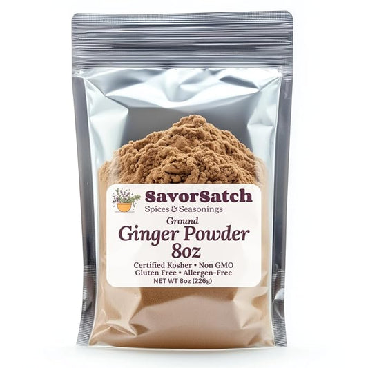SavorSatch Ground Ginger Powder ??8oz Resealable Pouch | Kosher Certified, Non-GMO | Bold Flavor, Fine Texture | Indian Ginger Root | Ideal for Baking, Cooking, Smoothies, and Spice Blends