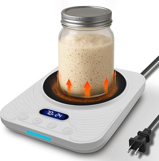 Sourdough Starter Warmer – Precise Thermostat (70-110°F), Intelligent Memory & 24H Timer Function for Home Baking & Fermented Dough (White)