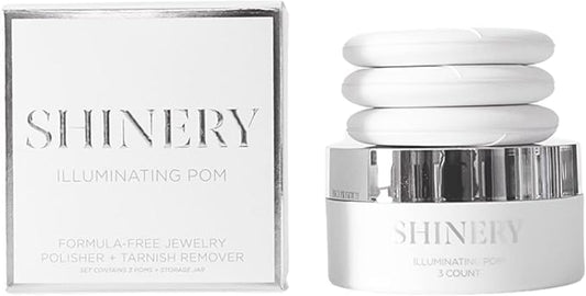 Illuminating Pom Tarnish Eraser - Formula-Free Sterling Silver Polisher, Non-Toxic Jewelry Cleaner Cloth Alternative, Chic Storage Jar, Safe All Metals