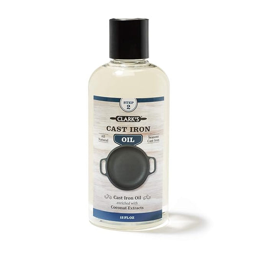 CLARK???Seasoning Oil for Cast Iron Skillets 12oz - 100% Plant-Based Coconut Oil - Mineral Oil for Skillets, Griddles - Food Grade Mineral Oil for Cookware