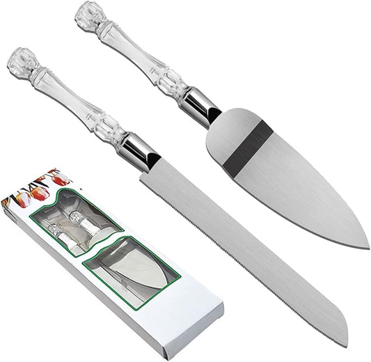 2PCS/Set Wedding Cake Knife and Server Set, Cake Cutting Set for Wedding with Faux Crystal Handles & Premium 410 Stainless Steel Blades for Wedding Cake, Birthdays, Anniversaries, Parties