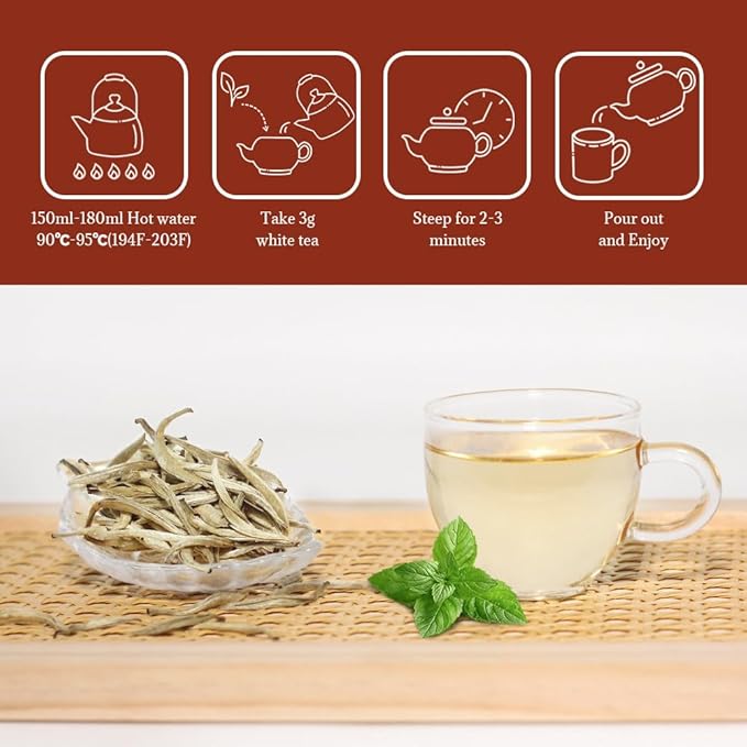 LWXLJMJZC-2.8oz/80g Silver Needle White Tea | Chinese Silver Tips Loose Leaf Tea | Yunnan Yin Zhen With Delicate Honeysuckle
