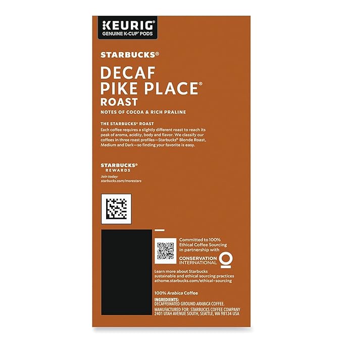 Starbucks K-Cup Coffee Pods, Medium Roast Coffee, Decaf Pike Place Roast, 100% Arabica, 4 boxes (96 pods total)