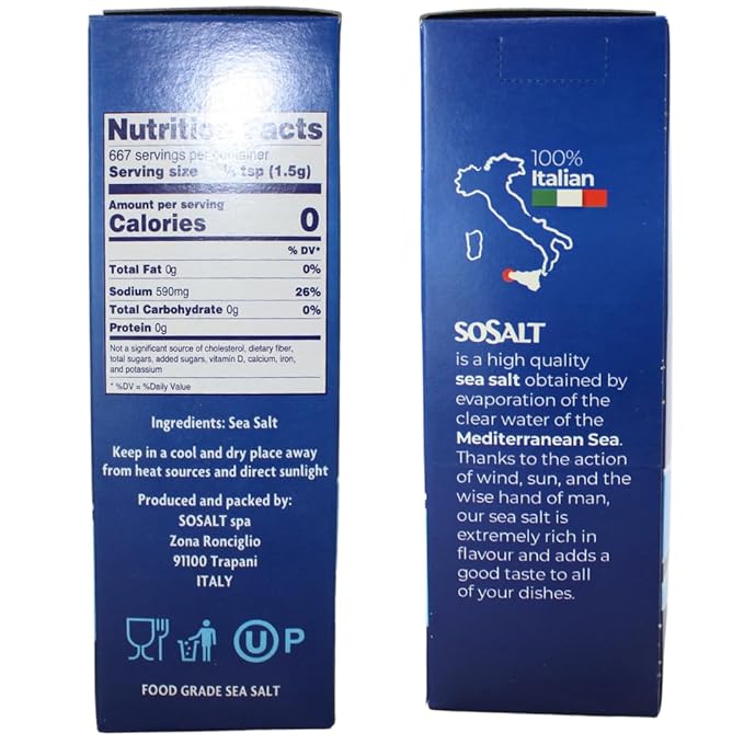 SOSALT DAL MARE DI TRAPANI Kosher Certified Coarse Sea Salt from Trapani, Sicily, Naturally Farmed, Large Crystal, Great for Cooking, Seasoning Recipes and More, Product of Italy, 3 Lbs (1.36 Kg)