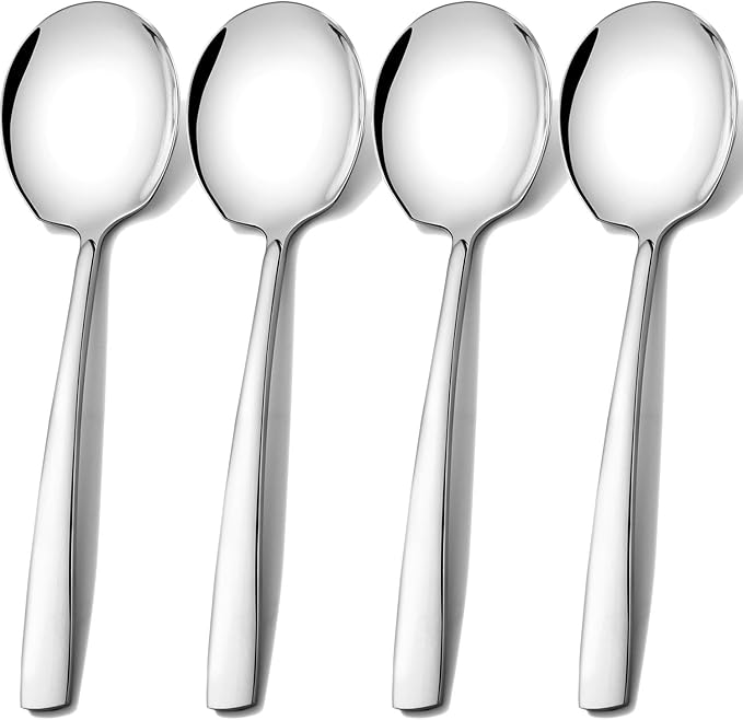 Extra Large Serving Spoons Set 18/8 Stainless Steel Silver Serving Utensils 11.7Inch Big Metal Spoons for Buffet, Parties, Catering, Banquet - Dishwasher Safe (4-Piece, Silver)