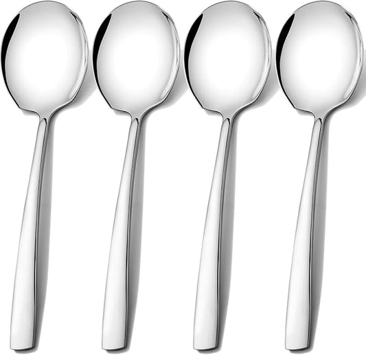 Extra Large Serving Spoons Set 18/8 Stainless Steel Silver Serving Utensils 11.7Inch Big Metal Spoons for Buffet, Parties, Catering, Banquet - Dishwasher Safe (4-Piece, Silver)
