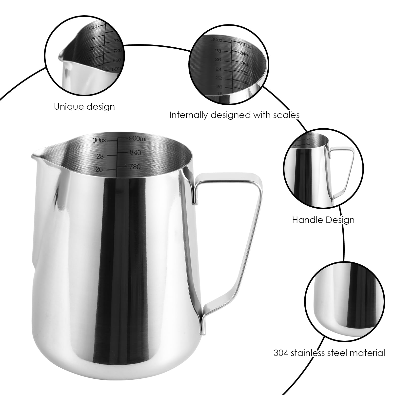 2 Pack Milk Frothing Pitcher 900ml 32oz Large Capacity Steaming Pitchers