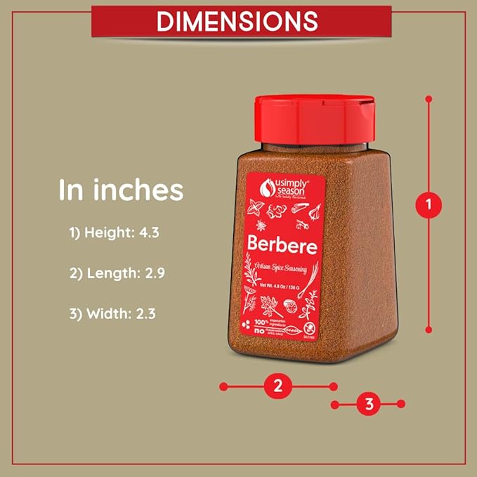 USimplySeason Berbere Spice, 4.8oz - Ethiopian Inspired Blend for Hearty Stews & Meats - Vegan, Non-GMO, Crafted in USA