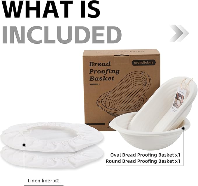 Pulp Round Sourdough Bannetons Bread Proofing Basket Set 2 Round and Oval Baking Supply with Linen Liners for Professional and Homemade Artisan Bread