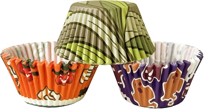 qiqee Halloween Jumbo Cupcake Liners 300PCS Cupcake Liners Cupcake Cups 6 Designs Halloween Red Bat Cupcake Papers Baking Cups Cupcake Wrappers (Large Size)
