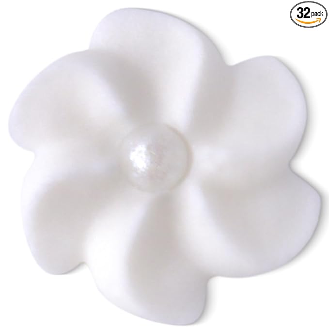 36 Royal Icing Flowers with Pearl Centers, White Edible Flowers Cake Decorations, Kosher, Halal, No Nut or Gluten, Handcrafted Edible Cake Decorations