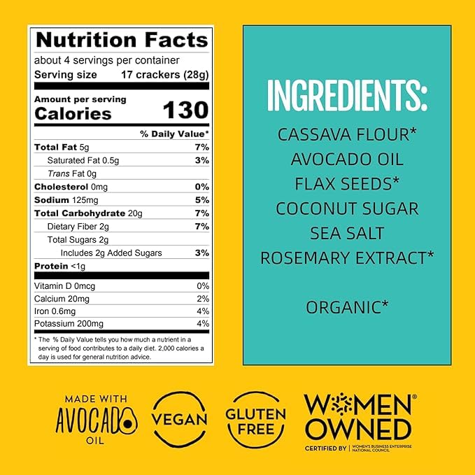 Sunnie Gluten Free Crackers - Healthy Grain Free Sea Salt Crackers, Snacks for Kids & Adults, Made with Avocado Oil, Only 5 Ingredients, Vegan Snack, Low Calorie (4 oz - Pack of 12)