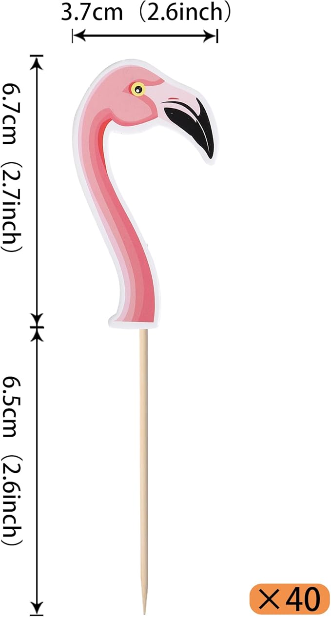 Rsstarxi 40 Pack Flamingo Cupcake Toppers Flamingo Party Decorations Tropical Aloha Summer Cupcake Picks for Luau Hawaiian Theme Baby Shower Birthday Party Cake Decorations