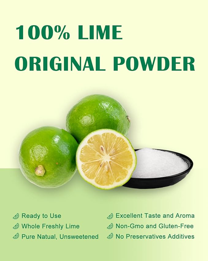 ORGFUN Original Lime Powder, Whole Lime Juice Freeze Dried Powder, Great for Cocktails, Drinks, Smoothies, and Cooking 7.06 Oz