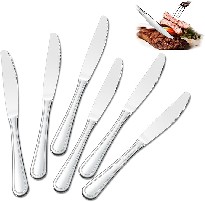 Dinner Knives Set of 24, 9??Knives Set, Butter Knives with Pretty Line Handle, Sharp Knives Set, Food Grade Stainless Steel Table Knife, Knives Silverware, Dishwasher Safe & Mirror Polished