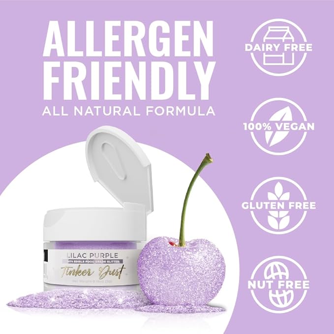 Bakell - Lilac Purple Tinker Dust (5g, 1x Jar) Edible Glitter for Food, Desserts, and Beverages!
