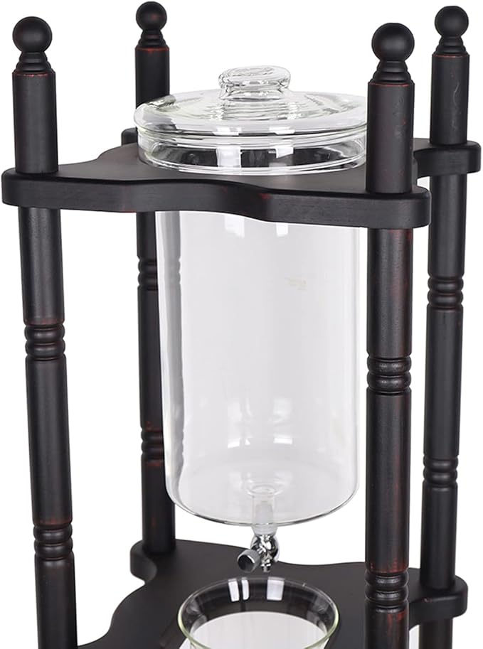 Cold Brew Drip Coffee Maker, 2500ml/84.54oz Ice Coffee Brewer Machine Dripper Pot Cold-Drip Coffee Tower with Glass Container Wood Stand for Home Office