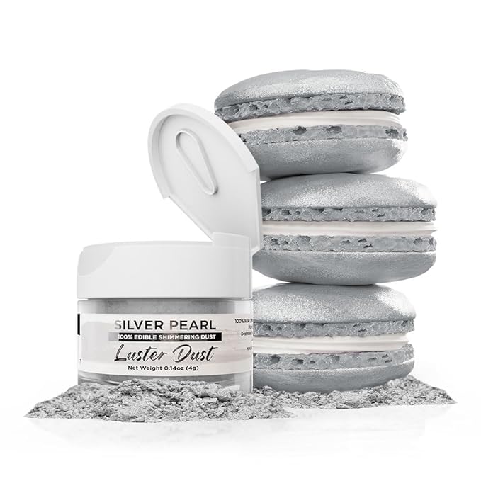 Luster Dust - Silver Pearl (4g 1x Jar) | Edible Vegan Dust & Paint for Cake Decorating, Ice Cream, Desserts, Cocktails and Beverages by Bakell