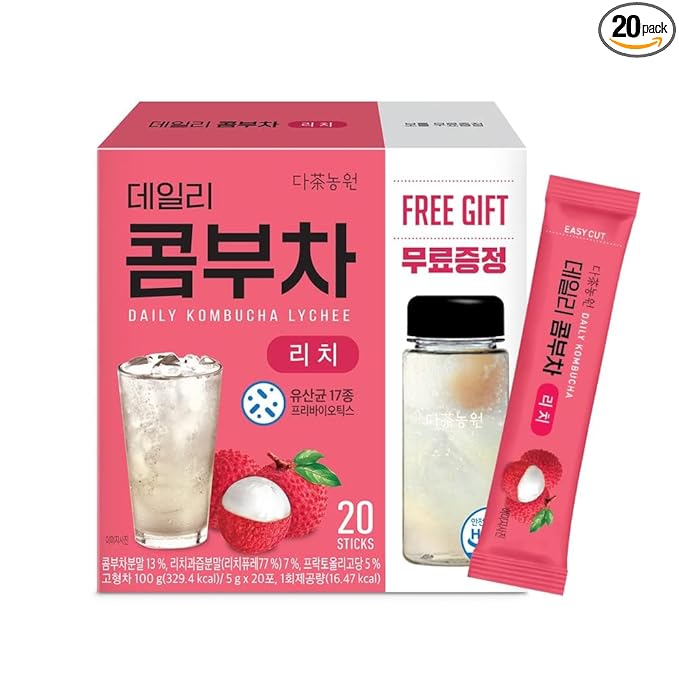KAYFOOD-Kombucha-Lychee-Garden-Daily Zero Sugar, Diet, Gut Healthy Sparkling Beverage, Fermented Korean Drinks for Iced Tea Hot Tea, Workout T (20ST)