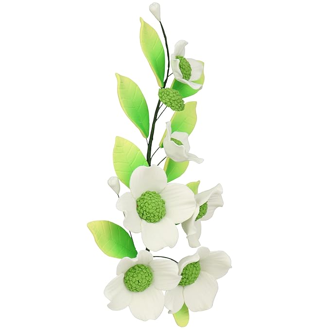 O'Creme Gumpaste Edible Flower Spray for Cake Decorating, White Dogwood - Sugar Paste Flower Decoration for Cakes, Candy, Cupcake Toppers - Birthday, Wedding, Valentines Day, Baby Shower - Set of 2