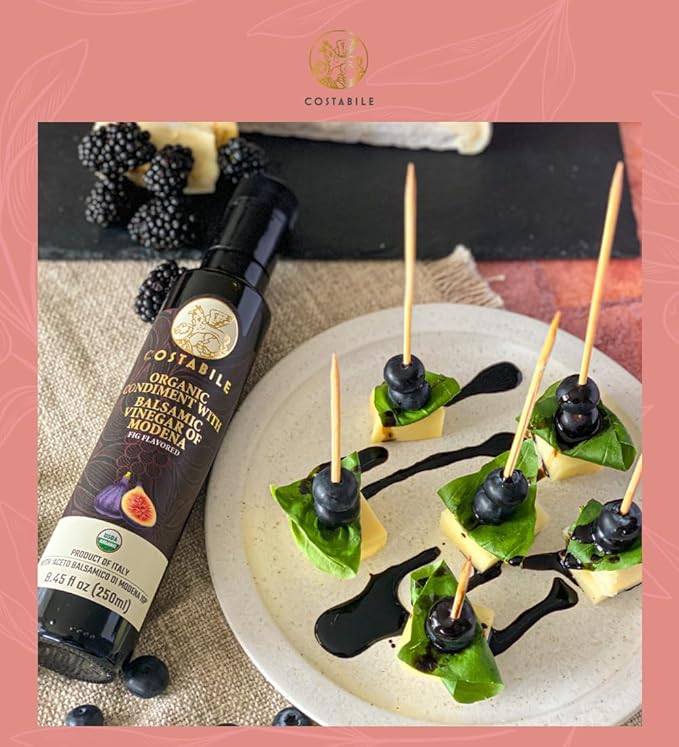 Fig Flavored Balsamic Vinegar Organic of Modena, Aged Made in Italy, Natural Blend, Thick Texture, Gourmet Touch, Traditional Craft