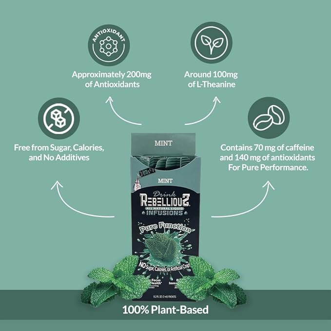 Rebellious Organic Energy Drink Mix Pure Function & Performance Bundle (8 Packs, 10 Counts on Each) ??0 Calories, Sugar Free, Loaded with Antioxidants, L-Theanine, and Natural Caffeine ??80 Counts
