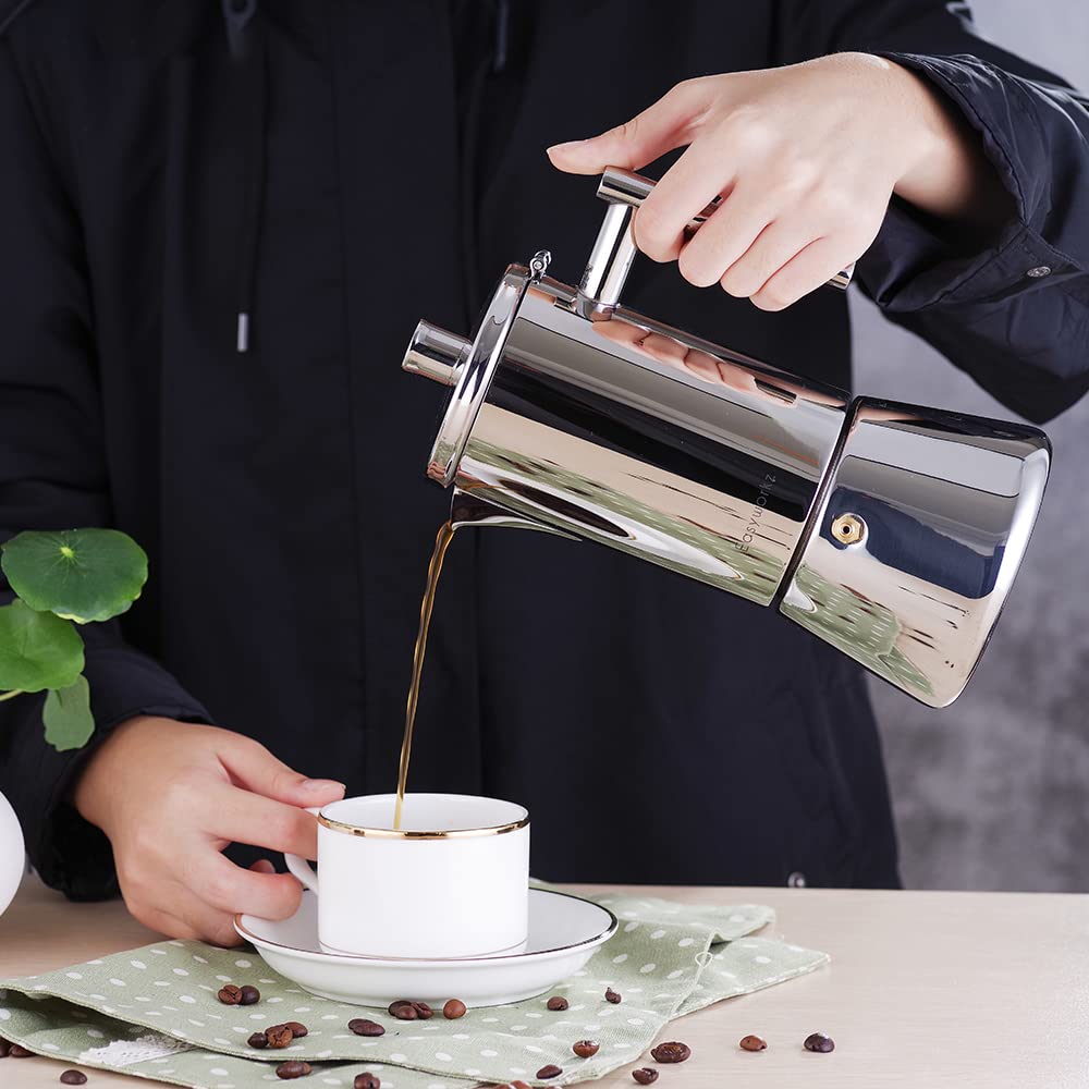 Easyworkz Diego Stovetop Espresso Maker Stainless Steel Italian Coffee Machine Maker 12Cup 17.5 oz
