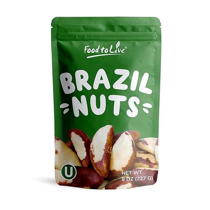 Food to Live Brazil Nuts, 8 Ounces Non-GMO Verified, Raw, Whole, No Shell, Unsalted, Kosher, Vegan, Keto and Paleo Friendly, Bulk, Good Source of Selenium, Low Sodium & Carb Food, Trail Mix Snack