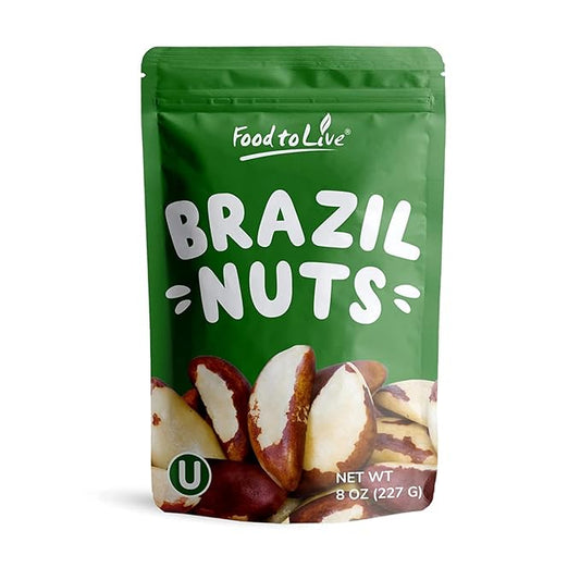 Food to Live Brazil Nuts, 8 Ounces Non-GMO Verified, Raw, Whole, No Shell, Unsalted, Kosher, Vegan, Keto and Paleo Friendly, Bulk, Good Source of Selenium, Low Sodium & Carb Food, Trail Mix Snack