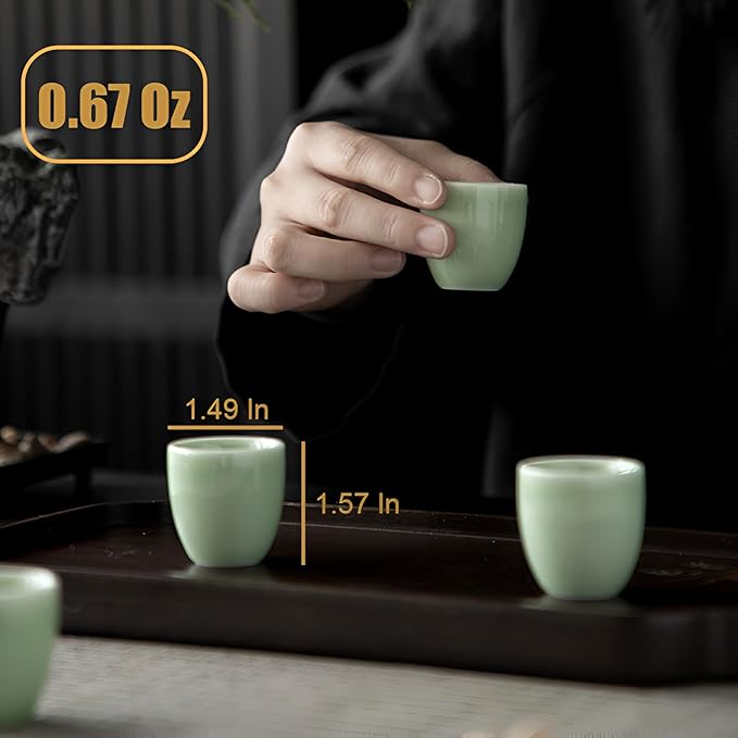 Ceramic Sake Set, Japanese Sake Set Traditional, Sake Set of 7, 1 Tokkuri Bottle (6.4 oz) and 6 Ochoko Cups (0.7 oz), Retro style, Solid Color Glazed Surface, for Hot or Cold Sake