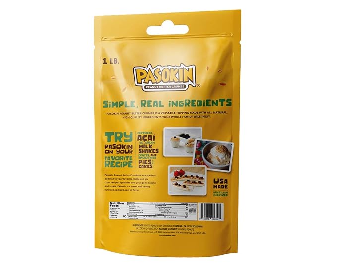 PASOKIN | Peanut Butter Crumbs | Gluten-Free, Vegan, All Natural Peanut Butter Topping, Made in USA, Value Pack, 1 LB