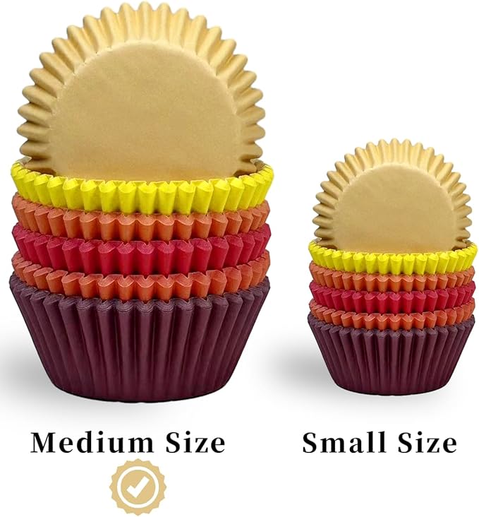 qiqee 300 Counts Cupcake Liners Cupcake Cups Food Grade 6 Solid Yellow Red Colors Cupcake Papers Muffin Baking Cups Cupcake Wrappers (Standard Size)