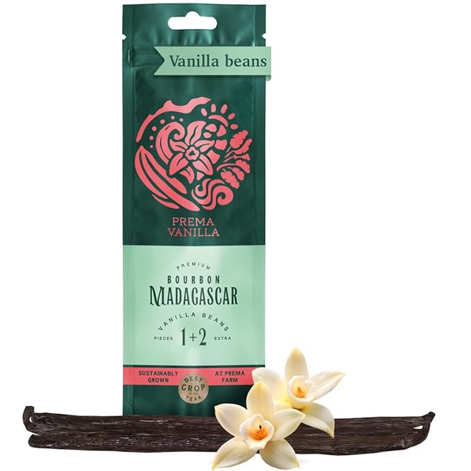 PREMA VANILLA Madagascar Vanilla Beans, Grade A Bourbon Pods For Making Vanilla Extract, Good For Cooking And Baking, Pack of 1 Beans Plus 2 Gift Bean