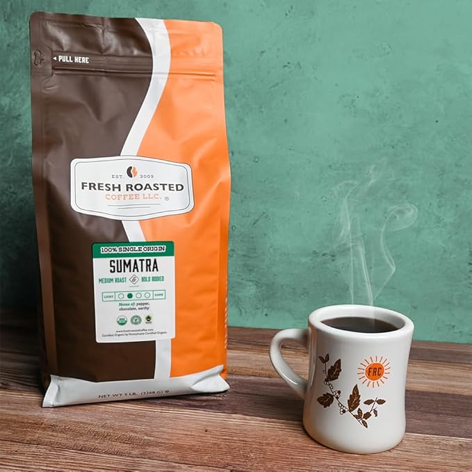 Fresh Roasted Coffee, Organic Sumatra | 100% Single Origin, USDA Organic, Kosher | Medium Roast 5 lb (80 oz) Whole Bean