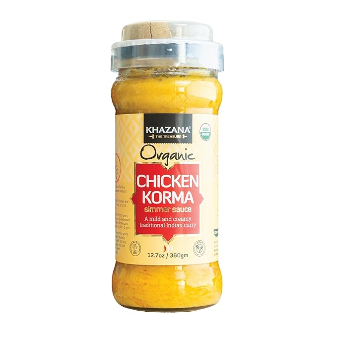 Khazana ORGANIC Chicken Korma Indian Simmer Sauce - 12.7oz Jars | Non-GMO, Vegan, Gluten Free, Kosher | Authentic Indian Meals Made Easy at Home!