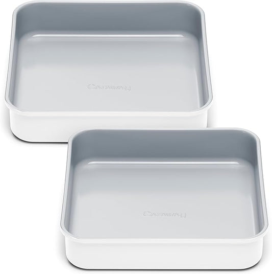 Caraway 9??Square Pan Duo - Non-Stick Ceramic Coating - Free From Forever Chemicals - Cake Pan Perfect for Brownies, Lemon Bars, & More - White