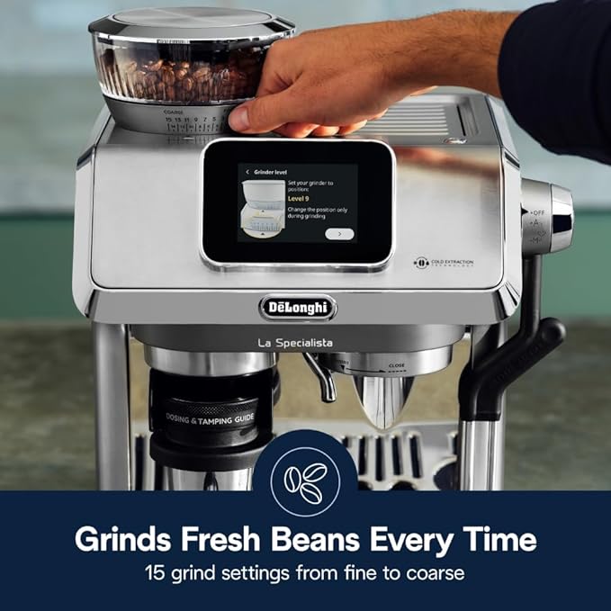 De'Longhi La Specialista Touch Espresso Machine with Grinder & Milk Frother ??Cold Brew & Iced Coffee Maker, Burr Grinder, 10 Drink Presets, Compact Bean to Cup, Award-Winning Italian Design