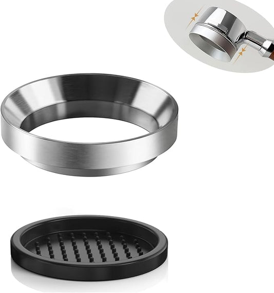 51mm Espresso Dosing Funnel Kit ??Magnetic Aluminum Funnel & Silicone Mat, Perfect Fit for 51mm Portafilter & Grinder, Compatible with a 48mm manual coffee grinder funnel ??Pill Prevention