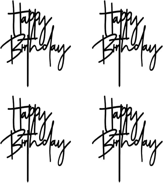ZHENGYE Black Happy Birthday Cake Topper Set 4 PCS Acrylic Cake Toppers Birthday Cupcake Toppers Decoration For Women Men Baby Shower Birthday Party Decoration Supplies