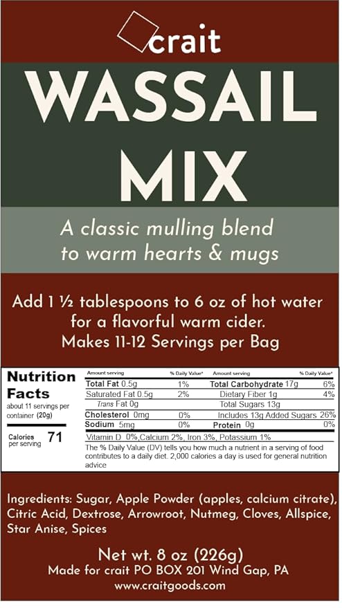 Classic Wassail Drink Mix, Christmas Wassail Spiced Cider Mix, Winter Apple Cider Mulling Blend Drink, Instant Mulling Spice 8 Ounce