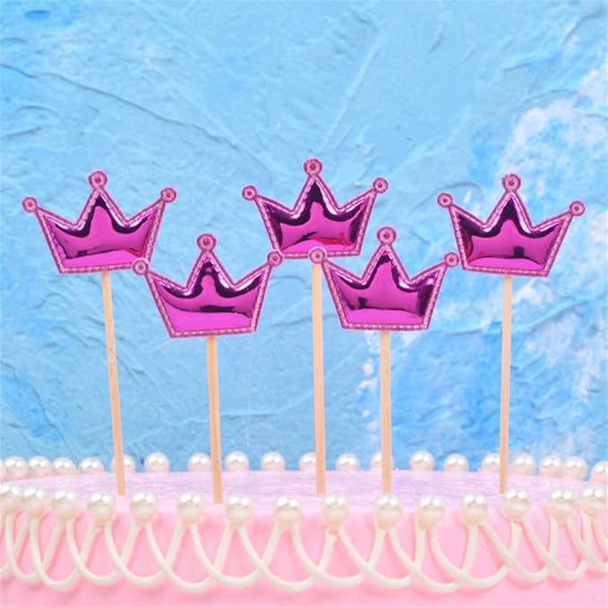 50Pcs Cupcake Toppers Heart Star and Crown Cupcake Picks Mini Cake Toppers Colorful Cake Decoration DIY Dessert Fruits Food Picks Party Decorative Accessories for Birthday Wedding Baby Shower (Crown)