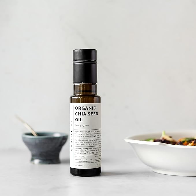 Erbology Organic Chia Seed Oil 3.4 fl oz - Cold-Pressed - Rich in Omega-3 (66%) and Vitamin E (330% RI) - No Additives or Preservatives - Sustainably Sourced - Vegan - GMO-Free